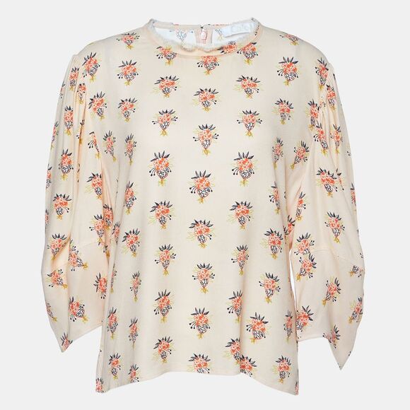 Chloe Wild Pink Printed Crepe Puff Sleeves Top L